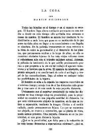 Portada:La cosa / por Martín Heidgger ; traducción de Víctor Sánchez de Zavala
