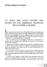Portada:El tema del Gran Teatro del Mundo en las \"Empresas políticas\" de Saavedra Fajardo / Mariano Baquero Goyanes