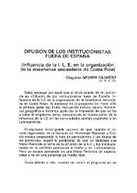 Portada:Difusión de los institucionistas fuera de España (Influencia de la ILE en la organización de enseñanza secundaria de Costa Rica) / Olegario Negrín Fajardo
