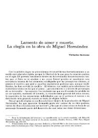 Portada:Lamento de amor y muerte: la elegía en la obra de Miguel Hernández / Virtudes Serrano