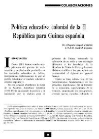 Portada:Política educativa colonial de la II República para Guinea española / Olegario Negrín Fajardo