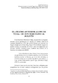 Portada:El \"teatro anterior a Lope de Vega\": de don Marcelino al \"Boletín\" / Javier San José Lera