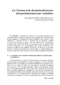 Portada:La Corona y la desnaturalización del parlamentarismo isabelino / Juan Ignacio Marcuello Benedicto
