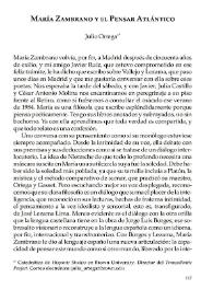 Portada:María Zambrano y el pensar atlántico / Julio Ortega
