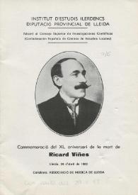 Portada:Conmemoracio del XL Anivarsario de la mort de Ricard Viñes = Conmemoración del XL aniversario de la muerte de Ricardo Viñes
