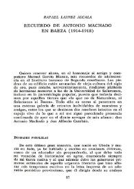 Portada:Recuerdo de Antonio Machado en Baeza (1914-1918) / Rafael Laínez Alcalá