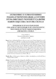 Portada:Humanisme o humanitarisme? Fallida d’imponderables a l’entorn d’una discussió propedèutica entre Ramon Esquerra i Manuel Cruells / Guillem Molla 