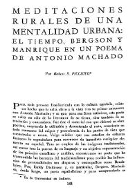 Portada:Meditaciones rurales de una mentalidad urbana: el tiempo, Bergson y Manrique en un poema de Antonio Machado / Por Robert S. Piccioto