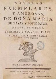 Portada:Novelas ejemplares y amorosas de doña María de Zayas y Sotomayor, natural de Madrid : primera y segunda parte [Madrid, 1786]