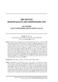 Portada:"Ars orandi": L' "Ars compendiosa Dei" de Ramon Llull 

 / Robert D. Hughes 
