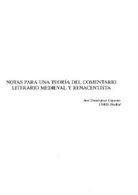 Portada:Notas para una teoría del comentario literario medieval y renacentista / José Domínguez Caparrós