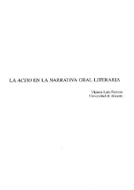 Portada:La "actio" en la narrativa oral literaria / Ulpiano Lada Ferreras