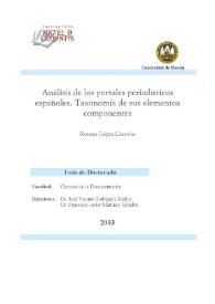 Portada:Análisis de los portales periodísticos españoles. Taxonomía de sus elementos componentes / Rosana López Carreño