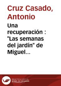 Portada:Una recuperación : \"Las semanas del jardín\" de Miguel de Cervantes