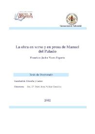 Portada:La obra en verso y en prosa de Manuel del Palacio / Francisco Javier Voces Ergueta