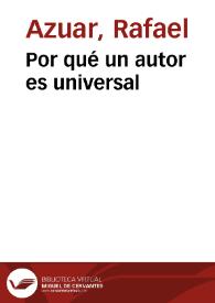 Portada:Por qué un autor es universal / Rafael Azuar