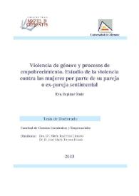 Portada:Violencia de género y procesos de empobrecimiento : Estudio de la violencia contra las mujeres por parte de su pareja o ex-pareja sentimental / Eva Espinar Ruiz