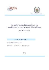 Portada:La mujer como inspiración y eje temático en la narrativa de Klaus Mann / Ana Muñoz Gascón