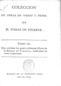 Portada:Colección de obras en verso y prosa de D. Tomás de Yriarte. Tomo 3