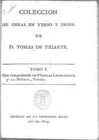 Portada:Colección de obras en verso y prosa de D. Tomás de Yriarte. Tomo 1