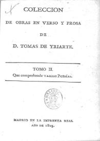Portada:Colección de obras en verso y prosa de D. Tomás de Yriarte. Tomo 2