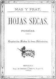 Portada:Hojas secas : poesías / Benito Más y Prat