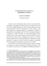 Portada:El concepto de aplicación en la hermenéutica literaria / Luis Galván Moreno