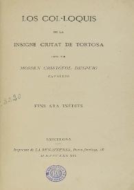 Portada:Los col·loquis de la insigne ciutat de Tortosa / fets per Cristófol Despuig