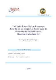 Portada:Unidades fraseológicas francesas. Estudio en un \"corpus\" : la \"Pentalogía de Belleville\" de Daniel Pennac. Planteamiento didáctico / M.ª Ángeles Solano Rodríguez