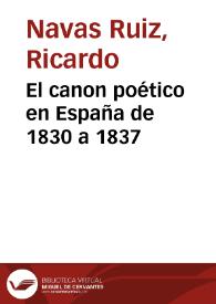 Portada:El canon poético en España de 1830 a 1837 / Ricardo Navas Ruiz