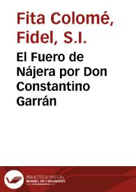 Portada:El Fuero de Nájera por Don Constantino Garrán / Fidel Fita