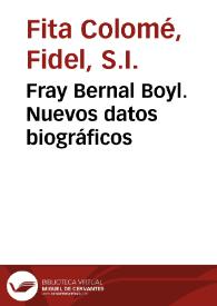 Portada:Fray Bernal Boyl. Nuevos datos biográficos