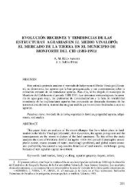 Portada:Evolución reciente y tendencias de las estructuras agrarias en el medio Vinalopó : el mercado de la tierra en el municipio de Monforte del Cid (1980-1991) / A.M. Rico Amorós y J.J. Sellés Pérez