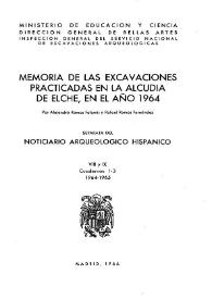 Portada:Memoria de las excavaciones practicadas en La Alcudia de Elche en el año 1964 / por Alejandro Ramos Folques y Rafael Ramos Fernández