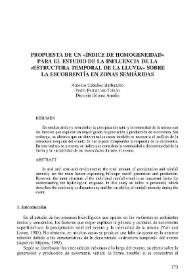 Portada:Propuesta de un "índice de homogeneidad" para el estudio de la influencia de la "estructura temporal de la lluvia" sobre la escorrentía en zonas semiáridas / Antonio Ceballos Barbancho; Pedro Fernández-Toledo; Dionisia Gómez Amelia