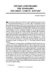Portada:Décimo Aniversario del Seminario de Eduardo García Máynez / Rodolfo Vázquez
