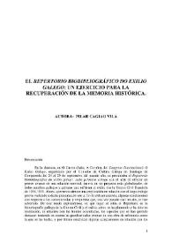 Portada:El repertorio bibliográfico do exilio galego : un ejercicio para la recuperación de la memoria histórica / Pilar Cagiao Vila y Nancy Pérez Rey