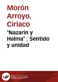 Portada:"Nazarín y Halma" : Sentido y unidad / Ciriaco Morón Arroyo