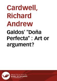 Portada:Galdos' "Doña Perfecta" : Art or argument? / Richard Andrew Cardwell