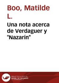 Portada:Una nota acerca de Verdaguer y "Nazarín" / Matilde L. Boo