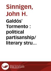 Portada:Galdós' Tormento : political partisanship/literary structures / John H. Sinnigen
