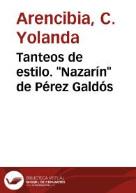 Portada:Tanteos de estilo. "Nazarín" de Pérez Galdós / Yolanda Arencibia
