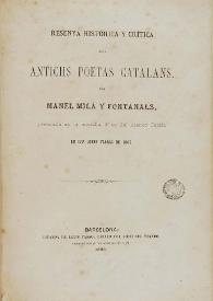 Portada:Resenya històrica y critica dels antichs poetas catalans / Manuel Milà i Fontanals
