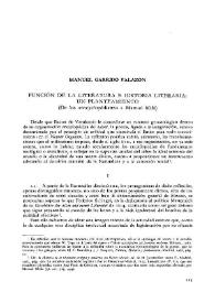 Portada:Función de la literatura e historia literaria : Un planteamiento (De los "encyclopédistes" a Manuel Milá) / Manuel Garrido Palazón