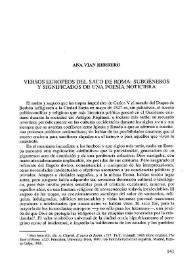 Portada:Versos europeos del Saco de Roma : Subgéneros y significados de una poesía noticiera / Ana Vian Herrero
