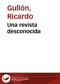 Portada:Una revista desconocida / Ricardo Gullón