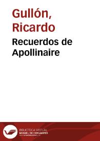 Portada:Recuerdos de Apollinaire / Ricardo Gullón