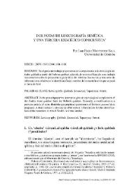 Portada:Dos notas de lexicografía semítica y una tercera exegético-topográfica / Juan Pedro Monferrer Sala
