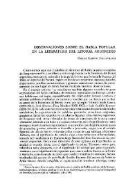 Portada:Observaciones sobre el habla popular en la literatura del litoral argentino / Carlos Alberto Cacciavillani
