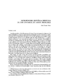 Portada:Antroponimia española derivada de los cantares de gesta franceses / José Clara Tibau